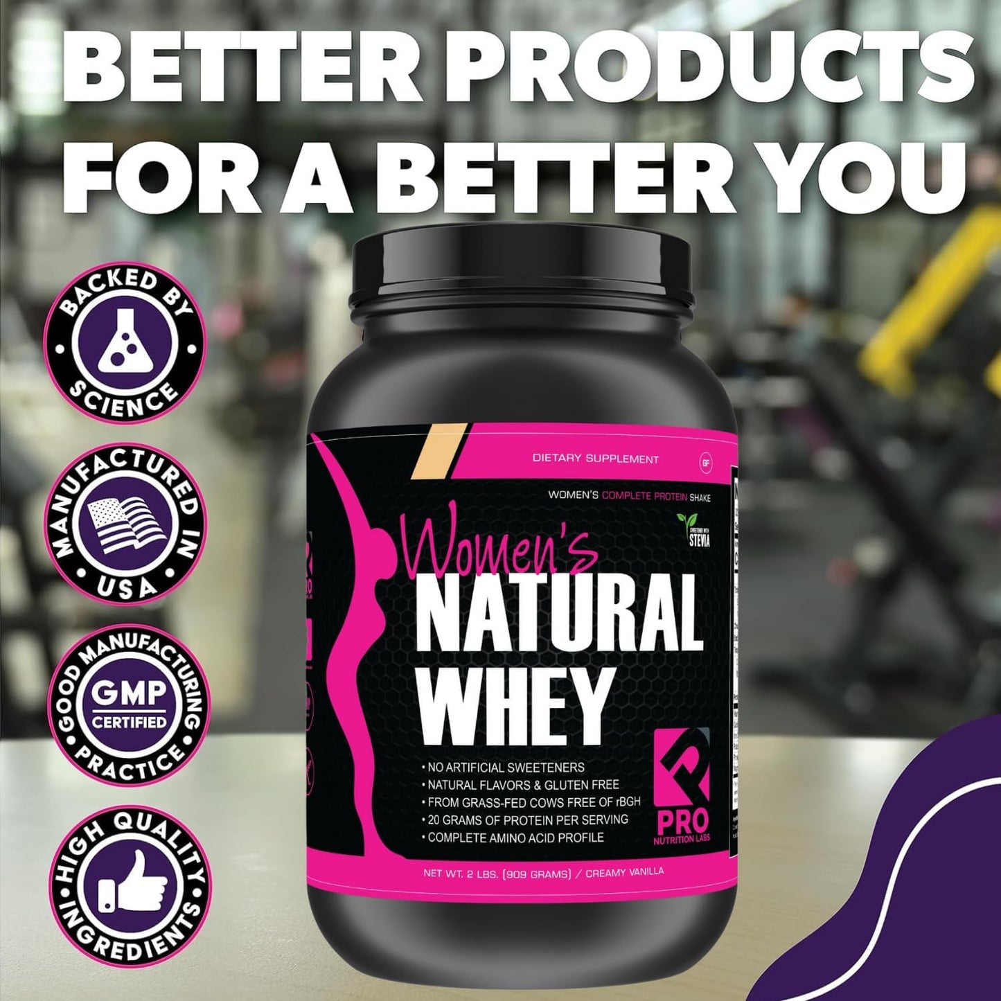 Whey Protein Powder for Women Vanilla Powder - Low Carb Gluten-Free Grass-Fed rBGH-Free - Supports Weight Loss - Natural Stevia Sweetened Protein Shake, 20g (Creamy Vanilla, 2lb)