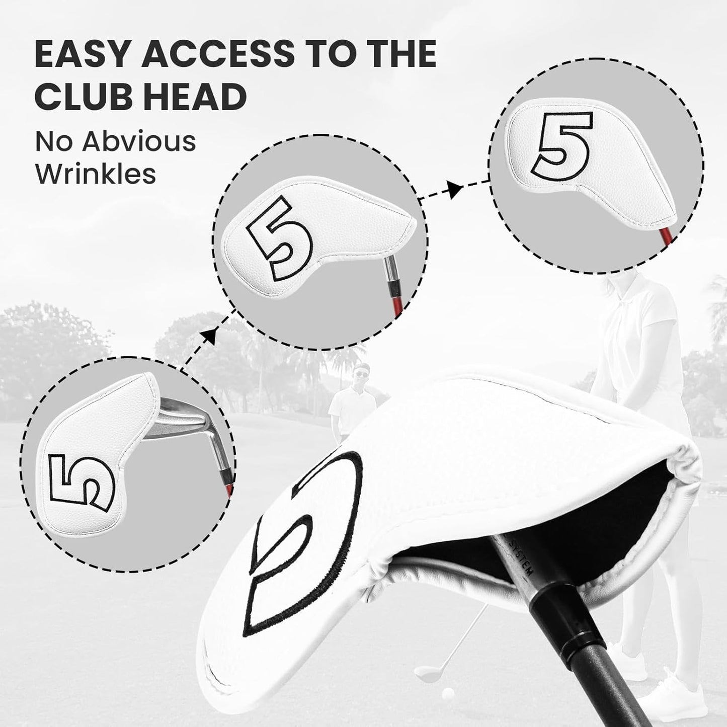 Golf Iron Covers Set Strong Magnetic Closure Value 10 Pack, Double Side Number Synthetic Leather Deluxe Club Headcover, Universal Head Cover Fit Main Irons Clubs for Women Men