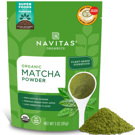 Navitas Organics Matcha Powder – For Tea, Lattes, Smoothies, Desserts & More – Energy & Antioxidants – Premium Culinary Grade – USDA Organic, Non GMO, Gluten Free, Kosher, Vegan (3oz. Bag 85 Servings)