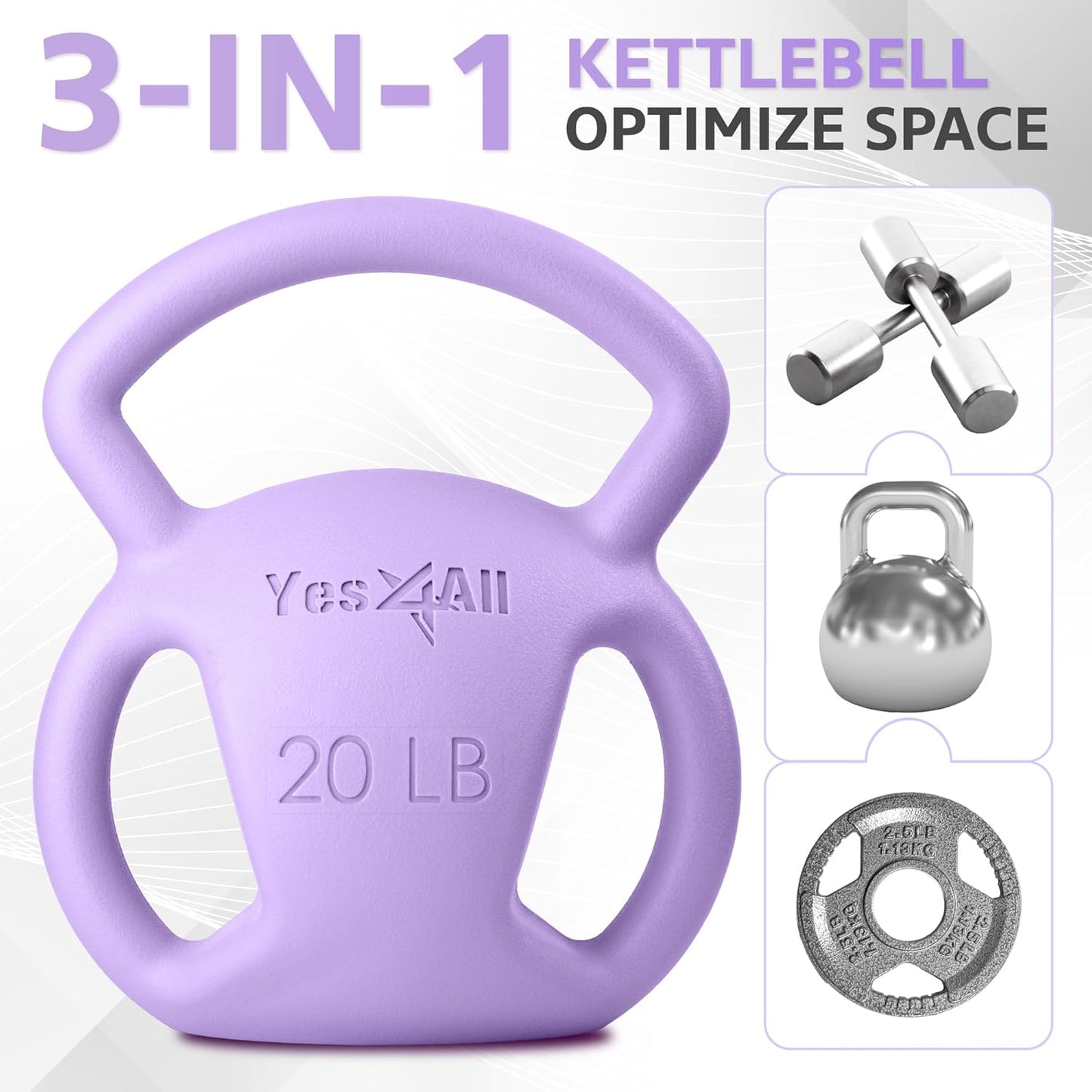 Yes4All Kettlebell 10&15lb Weight with Wide Multigrip Handle for Dumbbell Weights Exercises, Full Body Workout Equipment