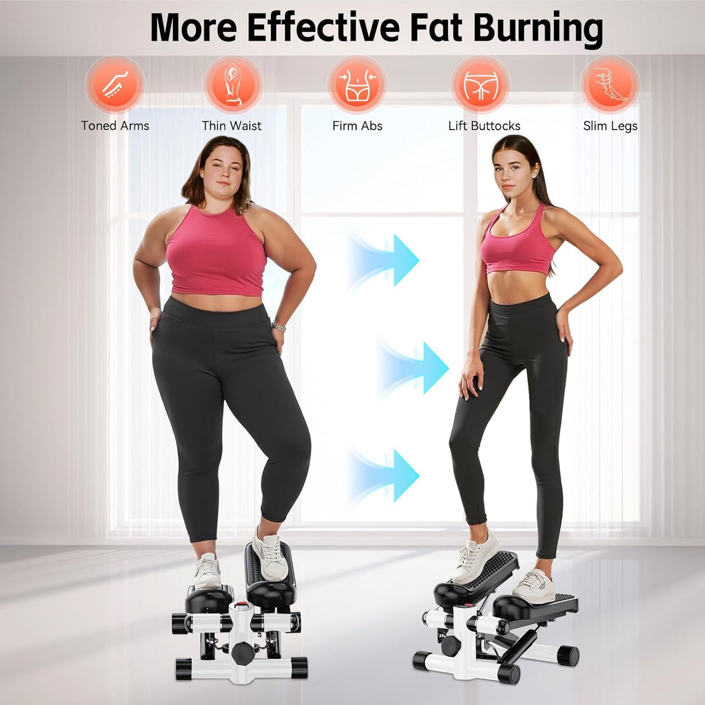 Steppers for Exercise at Home, Mini Stepper with Resistance Bands, 360LBS Capacity Portable Stair Stepper for Home, Hydraulic Fitness Stair Stepper with LCD Monitor