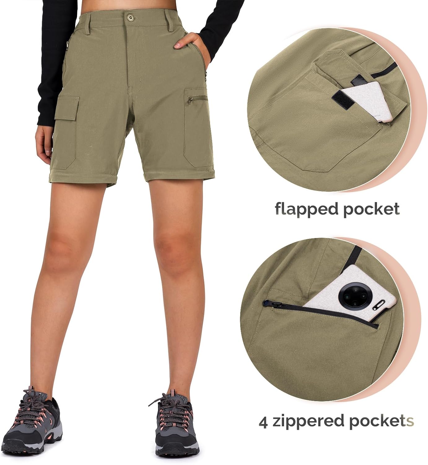 Cycorld Women's-Hiking-Pants-Convertible Quick-Dry-Stretch-Lightweight Zip-Off Outdoor Pants with 5 Deep Pockets