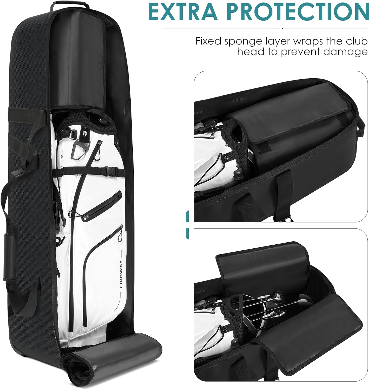 Findway Golf Travel Bag, Golf Travel Bag for Airlines with Wheels, 900D Heavy Duty Polyester Oxford Soft-Sided with Club Protection Liner, Universal Size