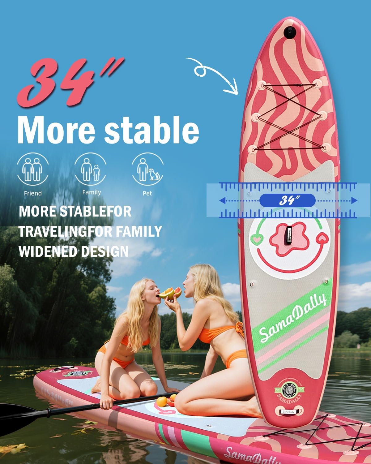 11'Stand Up Paddle Boards Surf Control with Premium SUP Board Accessories Backpack & Removable Fins, 34" Wide Inflatable Paddle Boards of All Skill Levels