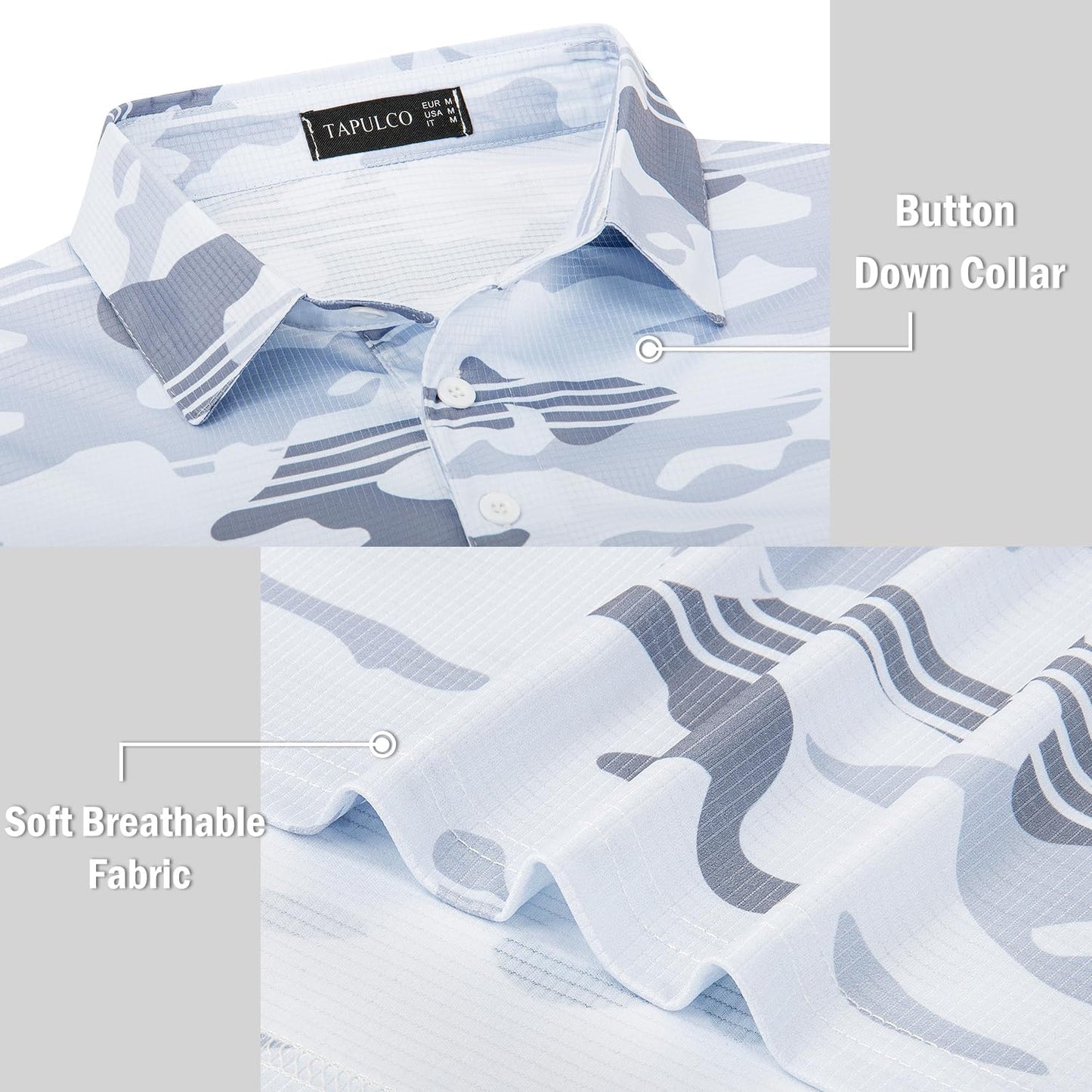 TAPULCO Mens Quick Dry Polo Shirts Camouflage Pattern Performance Athletic Lightweight Breathable Casual Golf Tshirts