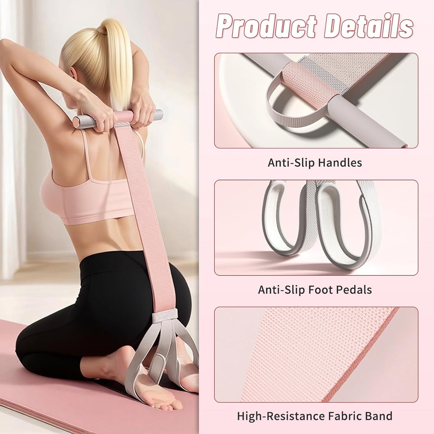 Foot Pedal Resistance Bands with Handles - 150LB Pedal Ankle Puller - Elastic Yoga Pedal Puller Stretch Fitness Band for Exercise/AB Training/Auxiliary Device Sit Up Exercise Equipment for Women Men