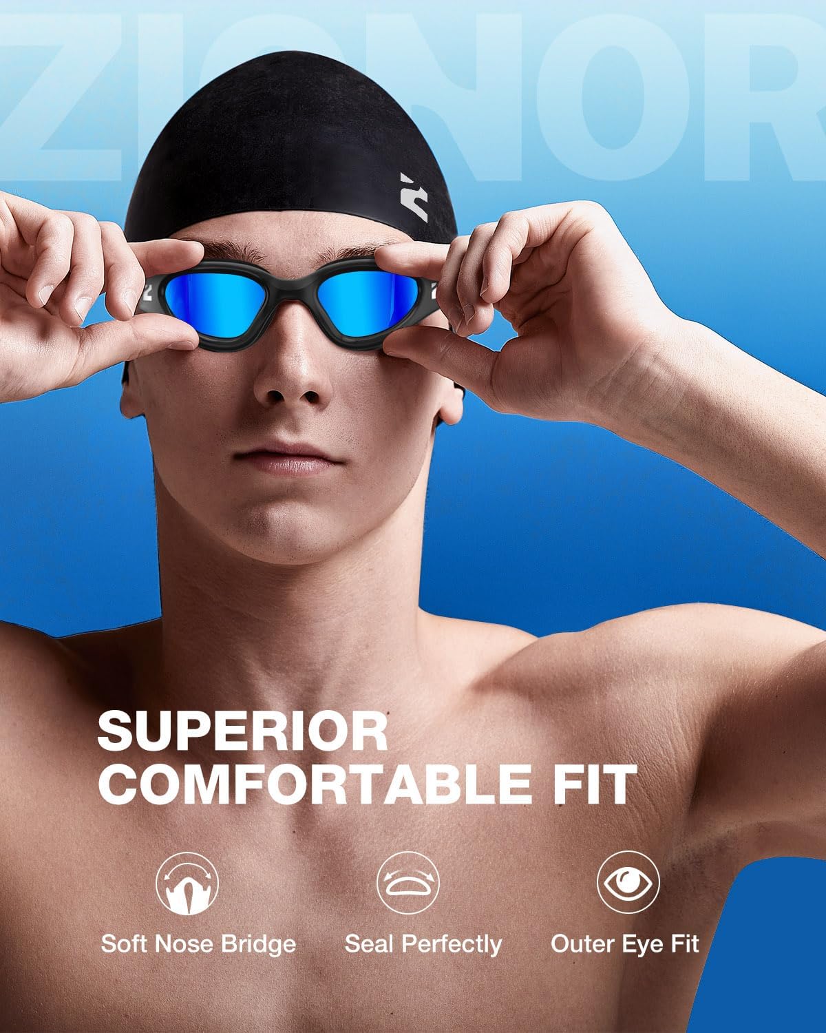 ZIONOR G1 Lite Swim Goggles with Swim Cap Comfortable Anti-fog Swimming Goggles Cap Set for Adult Men Women