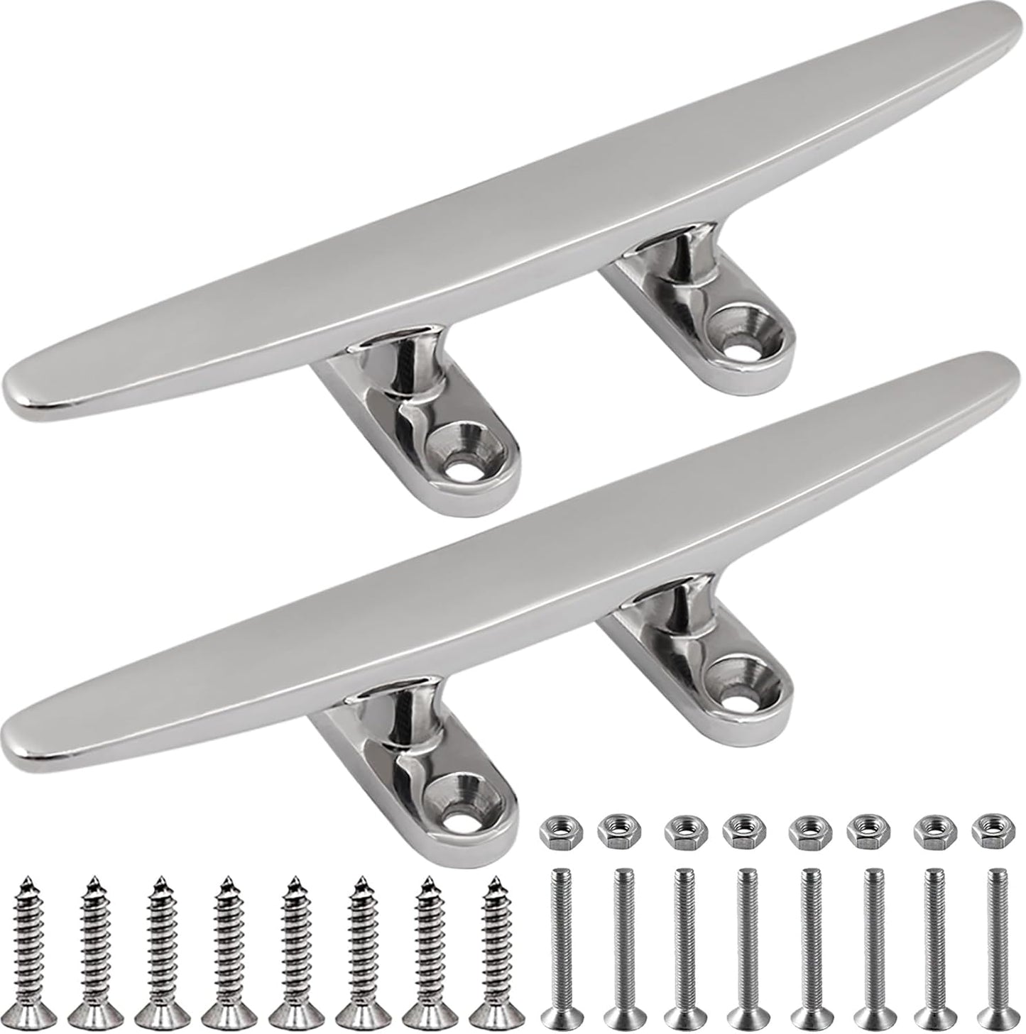 SHENGHUISS Boat Cleat 316 Stainless Steel Open Base Boat Dock Cleats Flat Top Mooring Cleat for Boat, Deck, Dock, Hook (4"/5"/6"/8"/10"/12")