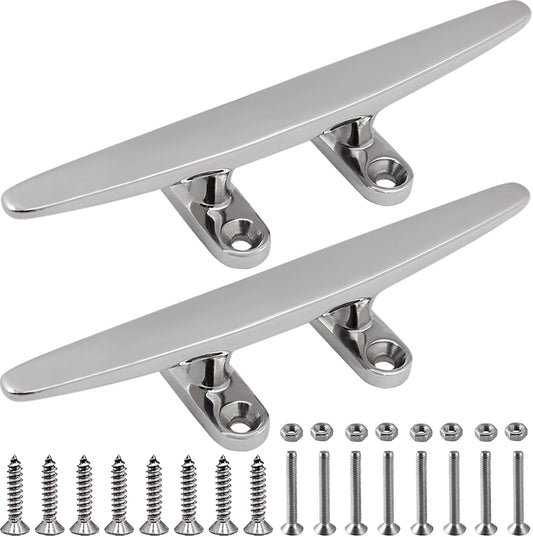 SHENGHUISS Boat Cleat 316 Stainless Steel Open Base Boat Dock Cleats Flat Top Mooring Cleat for Boat, Deck, Dock, Hook (4"/5"/6"/8"/10"/12")