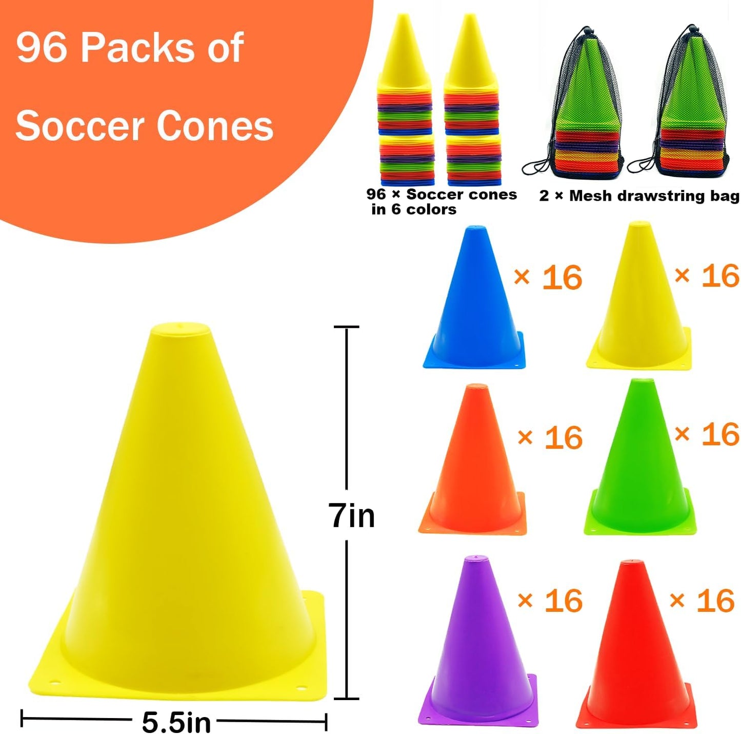 12/24/48Pcs Soccer Cones,7" or 9" Soccer Cones for Training, Multicolor Cones Sports Soccer Training Cones, Field Cones for Skating Basketball Football Drills Practice