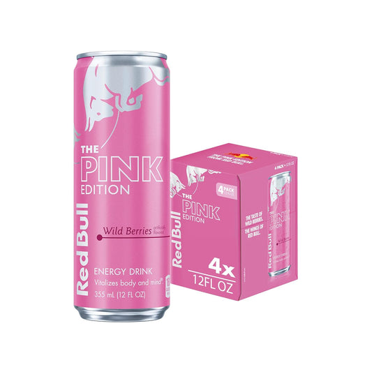 Red Bull Pink Edition Energy Drink, Wild Berries, 12 fl. oz., Pack of 4 cans, with 80mg Caffeine, Taurine & B Vitamins