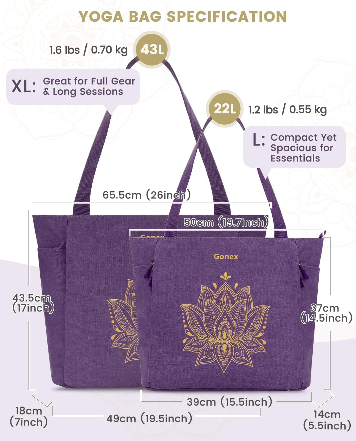 Gonex Yoga Mat Bag, Large Tote Bag with Multi Pockets for Women Men, Canvas Mat Carrier, Full Zipper Easy Access for Pilates Gym Travel