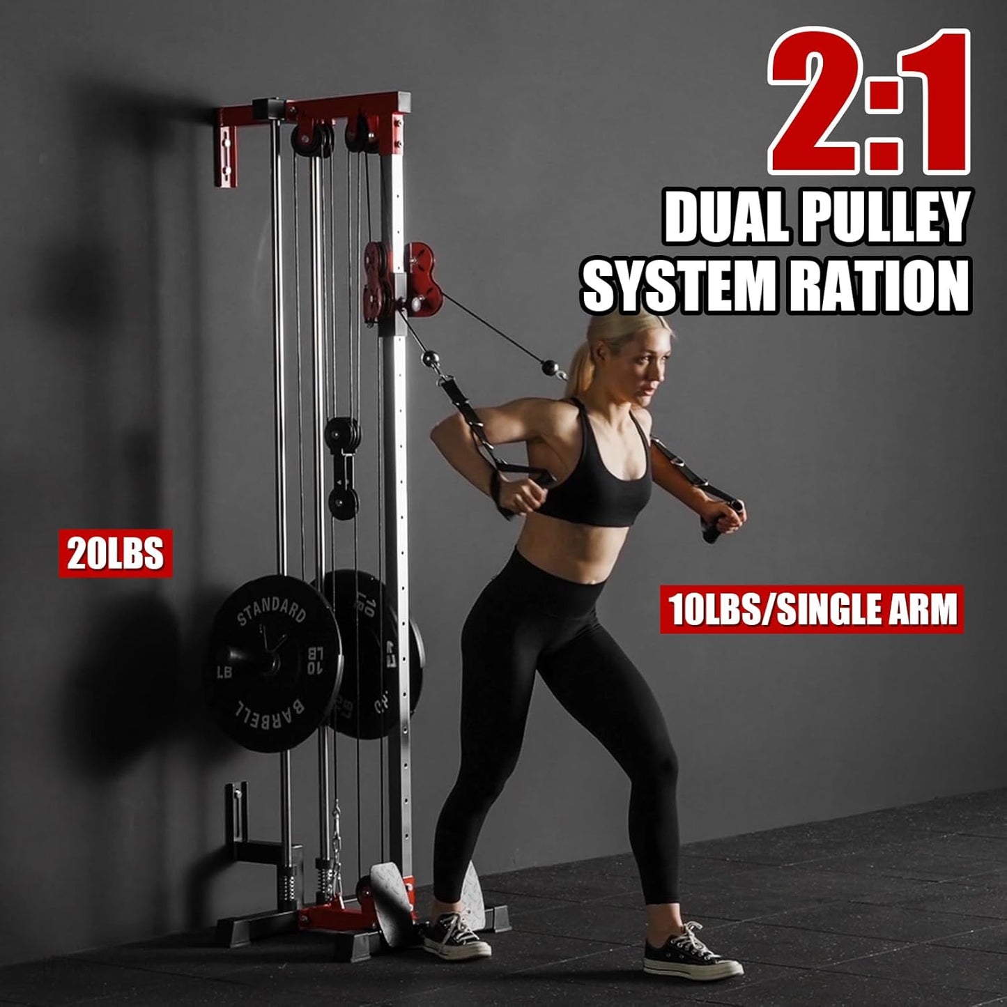 ER KANG Wall Mount Cable Station, Cable Crossover Machine with 18 Positions Dual Pulley System for Home Gym Fitness Equipment