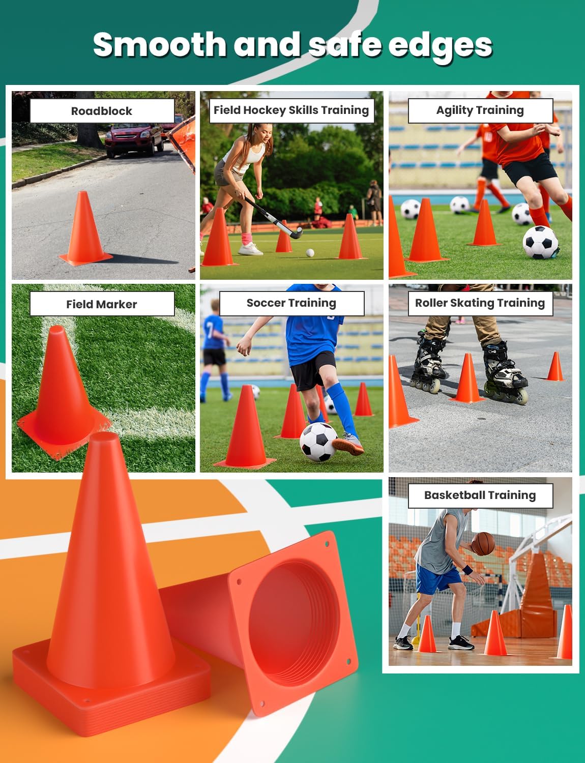 GHB Soccer Cones 7" 9" of 12 24 Pack Disc Soccer Sport Cones Training Field Marker Agility Cones for Basketball, Coaching, Practice Equipment Includes Drills Guide
