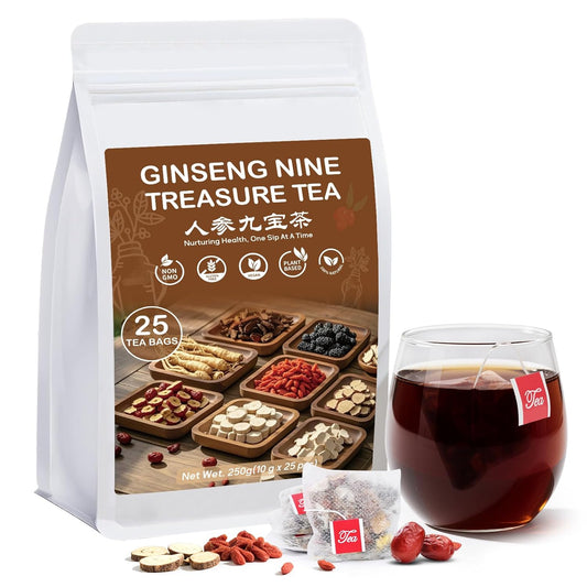 Kidney Tea Formula Ginseng Nine Treasure Tea, Natural Kidney Cleanse Detox & Repair Ginseng & Mulberry Herbal Teabags for Men & Women, 9 Precious Ingredients Formula (1 Pack/25 Bags)