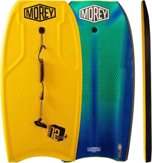 MOREY® Mach 12 MDS, 42.5" Bodyboard. Dynamic Speed Body Boards for Beach, for All Skill Levels, Embedded Fiberglass Stringer, with Coil Leash. Re-Engineered 2025 Model