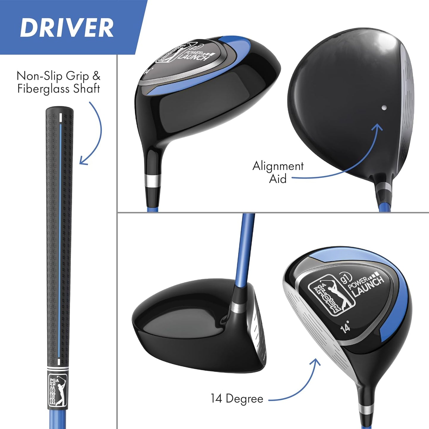 PGA TOUR Youth Golf Club Set for Ages 8-12 (4’8”-5’2”) and 12+ (5’2”+), Right and Left-Handed Kids Golf Sets – Beginner Junior Golf Clubs with Lightweight Stand Bag, Mallet Putter, Hybrid, Driver