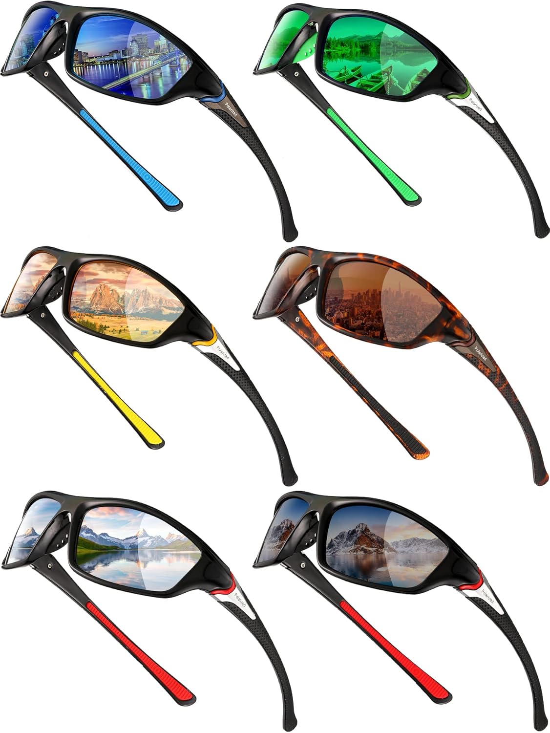 Frienda 6 Pack Polarized Sport Sunglasses for Men Multipack Fit over Glasses Pack Lot Set Men's Sport Fishing Eyeglasses