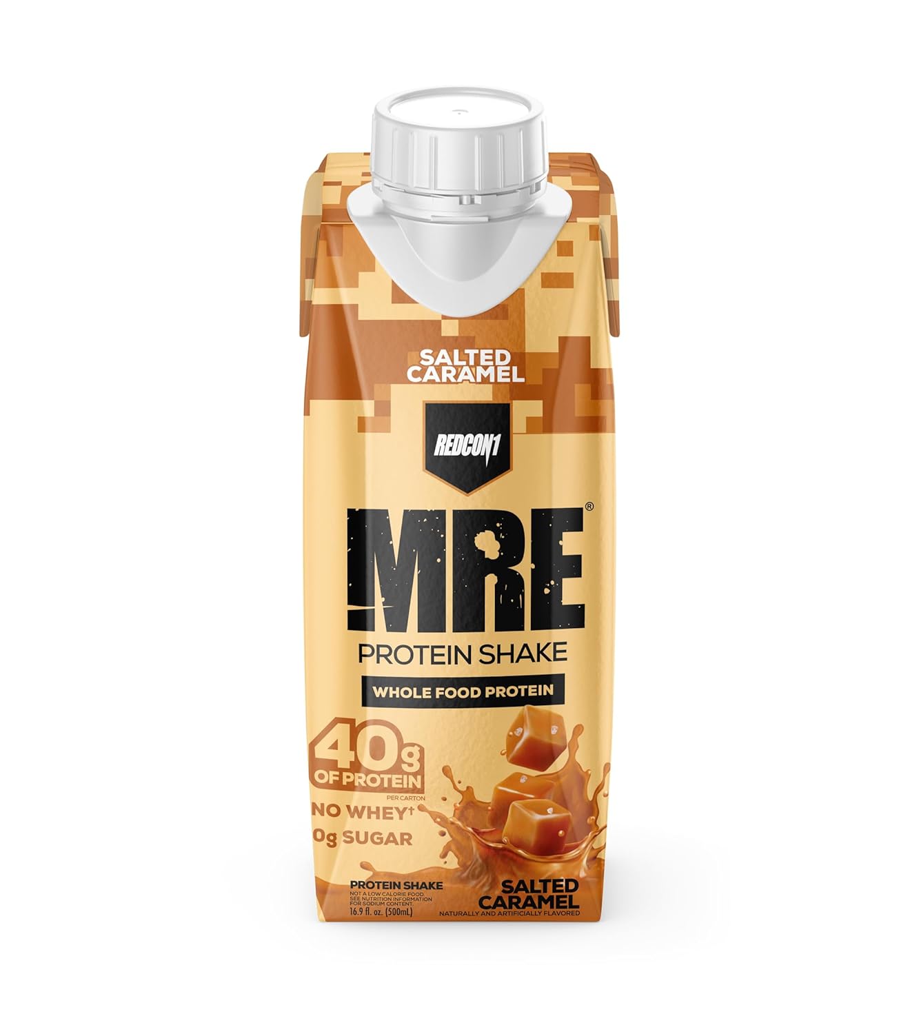 REDCON1 MRE Ready to Drink Protein Shakes, Salted Caramel - Protein Drinks with Whole Food Sources - Sugar Free RTD Shake Formulated to Fuel Athletes at Any Time (12 Pack)