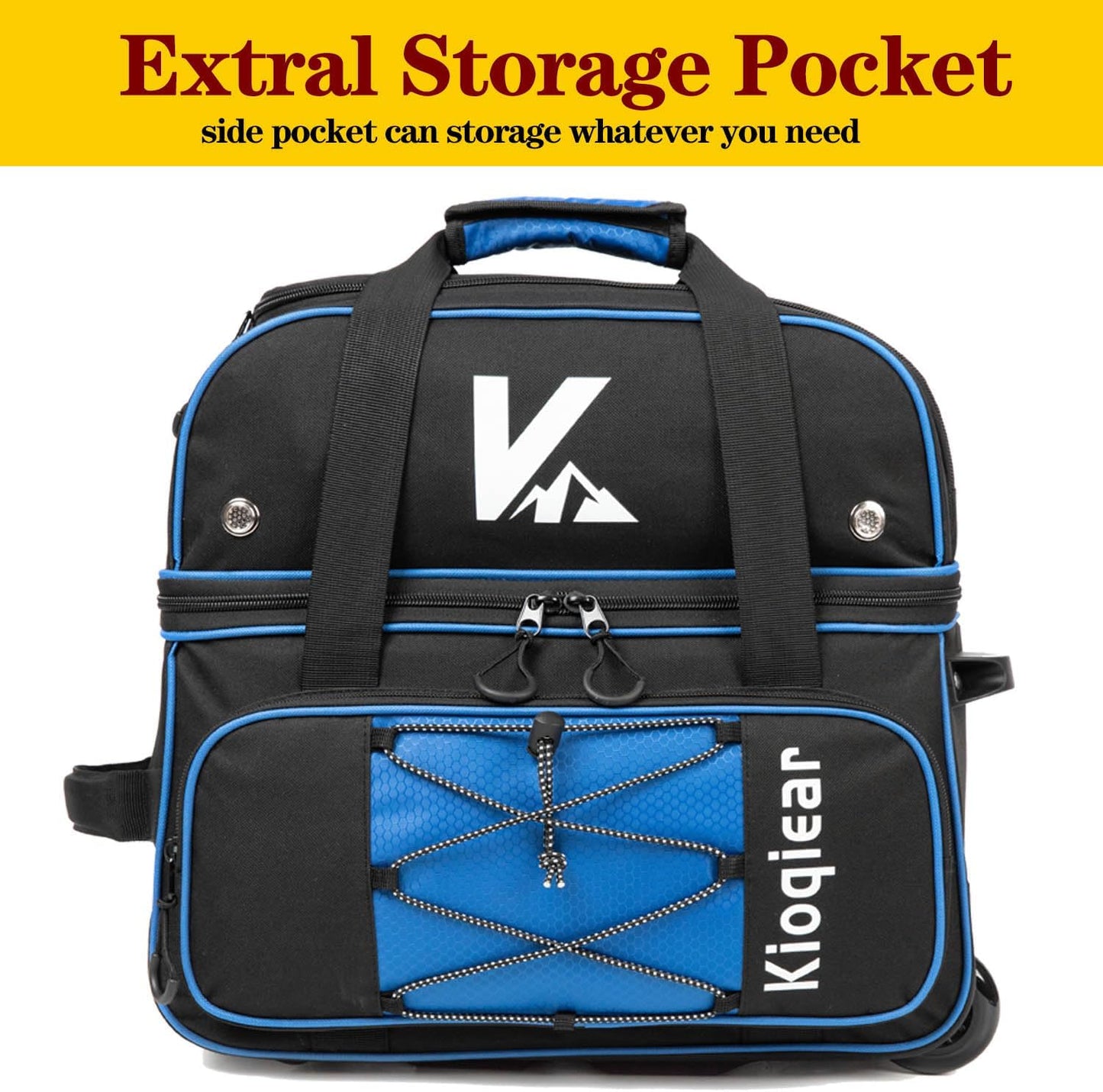 Double Roller 2 Ball Bowling Bag with Large Separate Shoe Compartment and Oversized Accessory Pocket, 36" Extendable Handle.