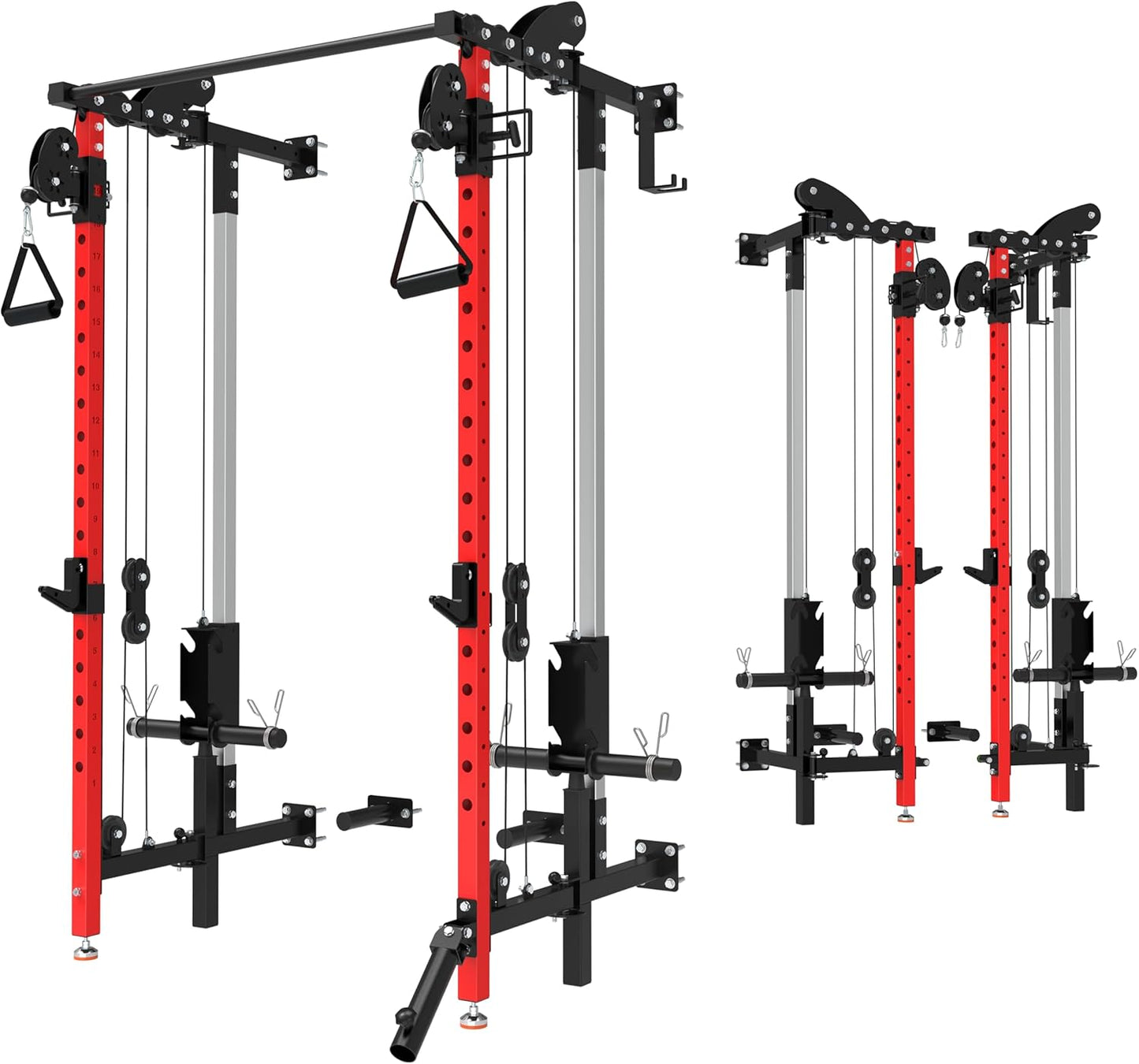 Folding Power Rack, Wall Mounted Squat Rack with Dual Independent Pulley System, Multi-Function Power Cage with 5 Adjustable Function Modes, Power Rack Trainer for Space Saving Home Gym