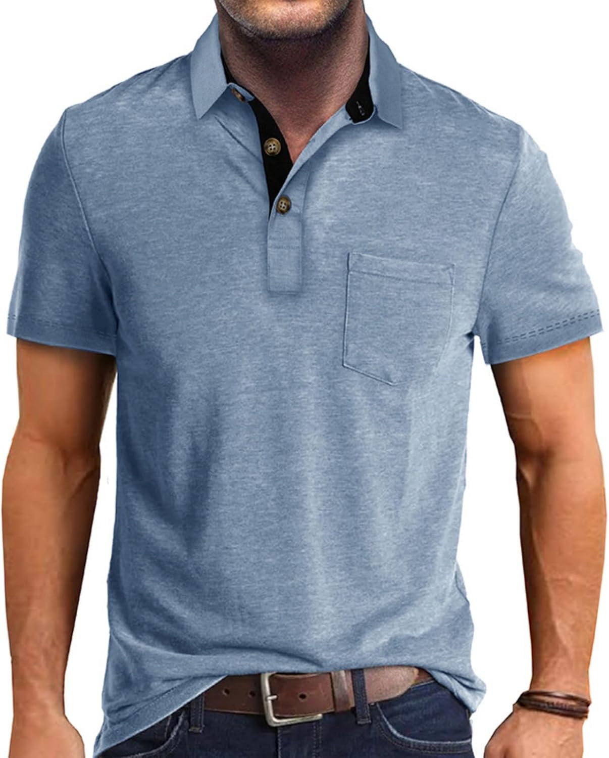 Men's Casual Polo Shirts Classic Button Basic Short Sleeve Shirt Solid Color Cotton Tees Golf Stylish Tops