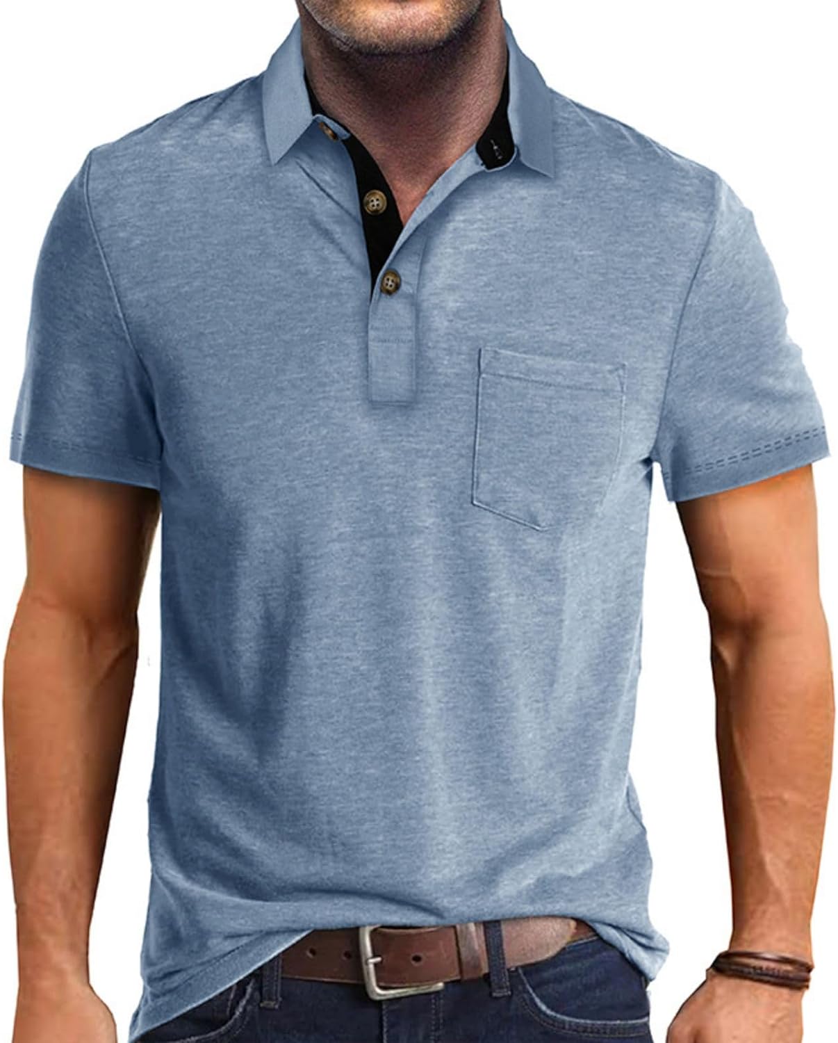 Men's Casual Polo Shirts Classic Button Basic Short Sleeve Shirt Solid Color Cotton Tees Golf Stylish Tops