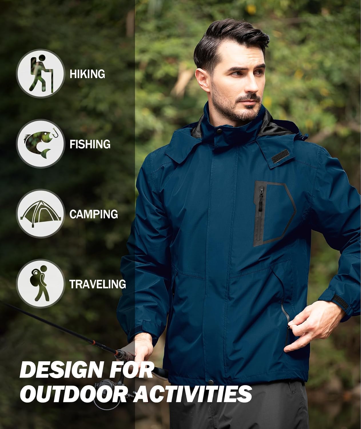 SWISSWELL Mens Rain Jackets Waterproof with Hood Men Windbreaker Jackets Lightweight Rain Coats for Golf Fishing Hiking