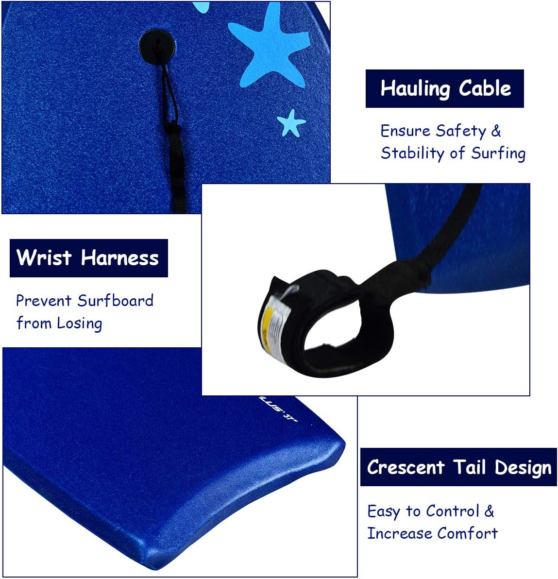 Goplus 41''/37''/33'' Lightweight Body Board for Beach, Surf Board with EPS Core, XPE Deck, HDPE Slick Bottom, Wrist Leash, Bodyboard for Kids Adults Surfing