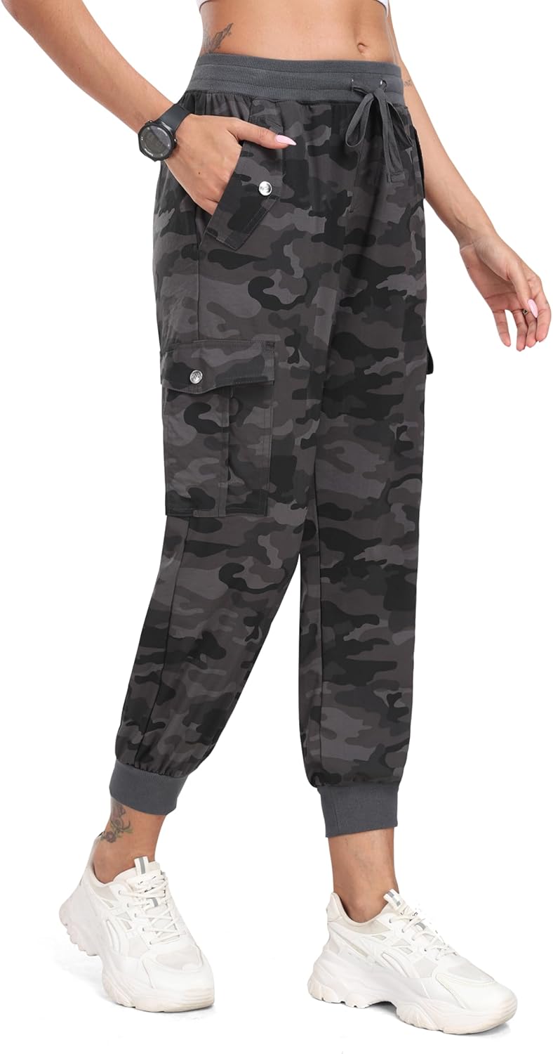 MoFiz Women's Outdoor Cargo Pants Lightweight Joggers Elastic Waist Athletic Hiking Sweatpants Casual Travel Pant with Pocket