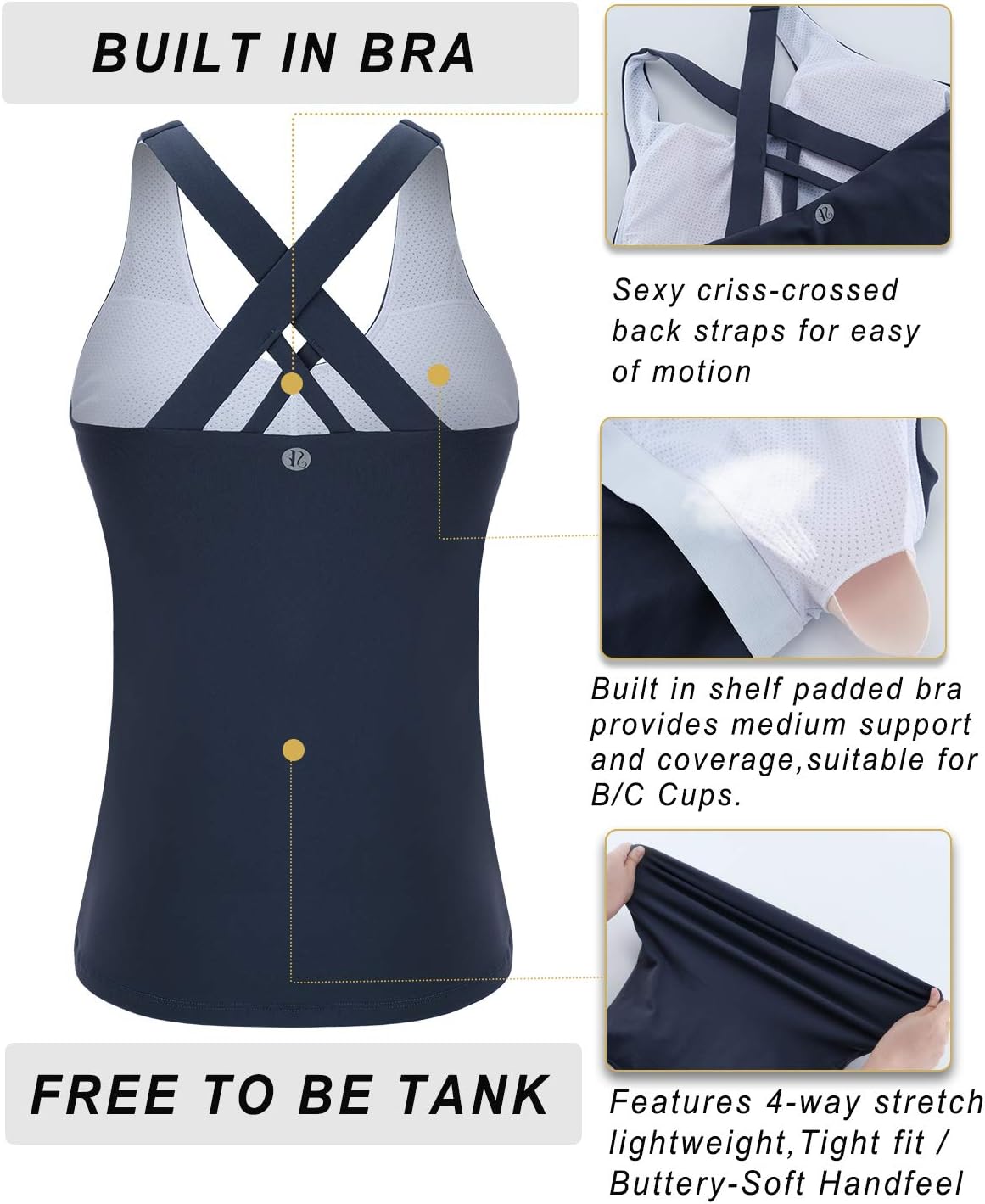 RUNNING GIRL Sports Bra for Women, Criss-Cross Back Padded Strappy Sports Bras Medium Support Yoga Bra with Removable Cups