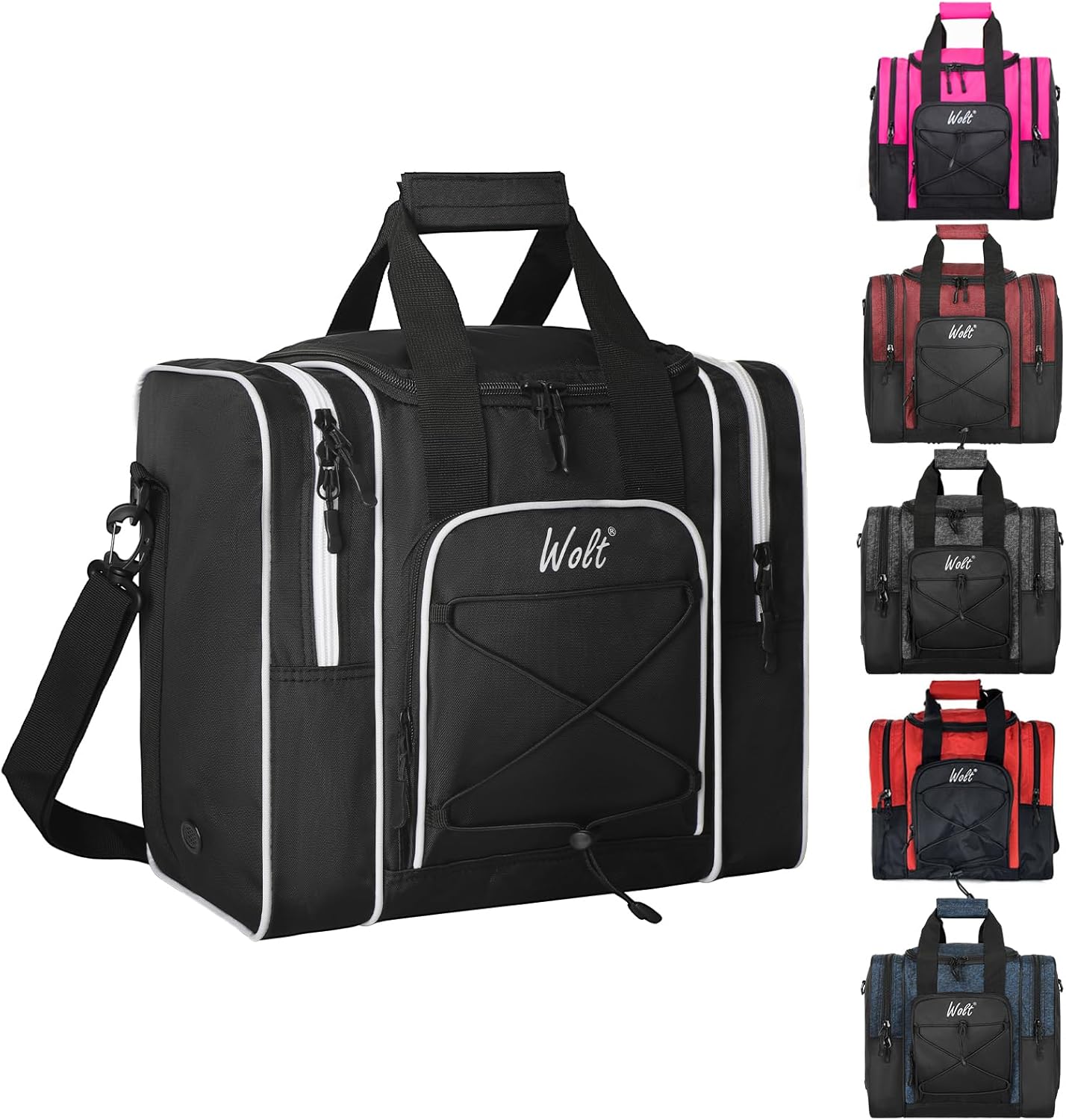 WOLT Bowling Ball Bag for Single Ball - Bowling Ball Tote Bag with Padded Ball Holder, 2 Pockets fit Bowling Shoes Up to Mens Size 14 and Accessories