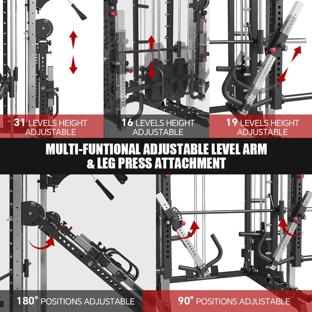 FAGUS Commercial Smithe Machine with 308lb Dual Weight Stacks, 4000LBS Power Cage Squat Rack with Lever Arm & Leg Press, Multi-Function Linear Bearing Cable Crossover Machine for Home Gym