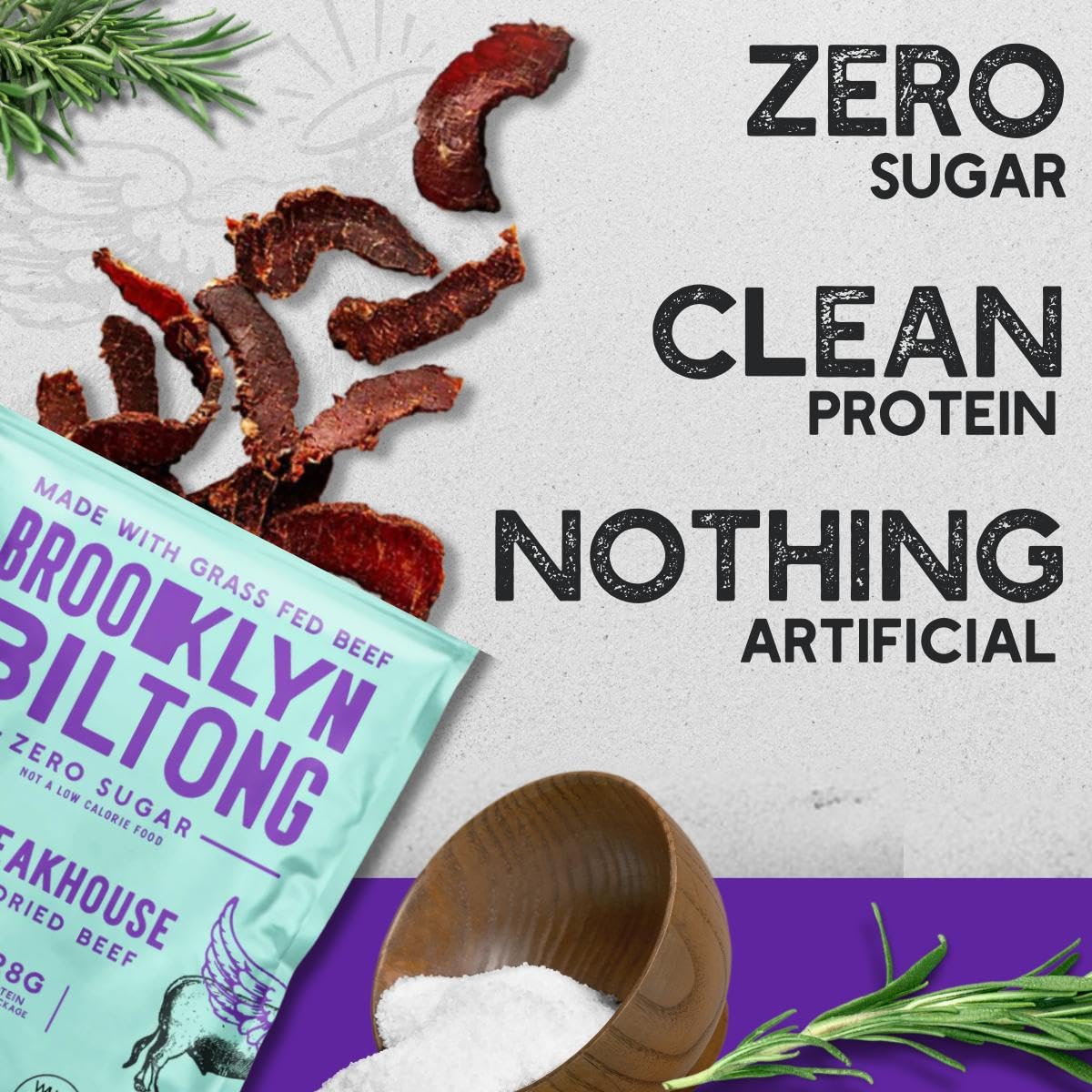 Brooklyn Biltong Air Dried Grass Fed Beef Snack, South African Beef Jerky (8 oz, Pack of 1) - Whole30 Approved, Paleo, Keto, Gluten Free, Sugar Free, Made in USA - (Steakhouse)