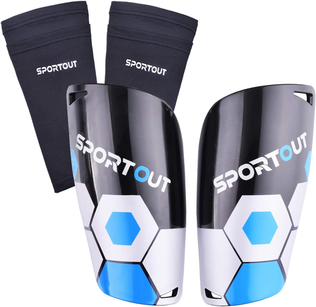 Sportout Soccer Shin Guards - Shin Guards Soccer Kids Youth Adult Protective Shin Pads with Sleeves and Insert Pocket for Boys Girls for Age 4-6, 6-8, 8-10,10-12,12-14,14-Adult