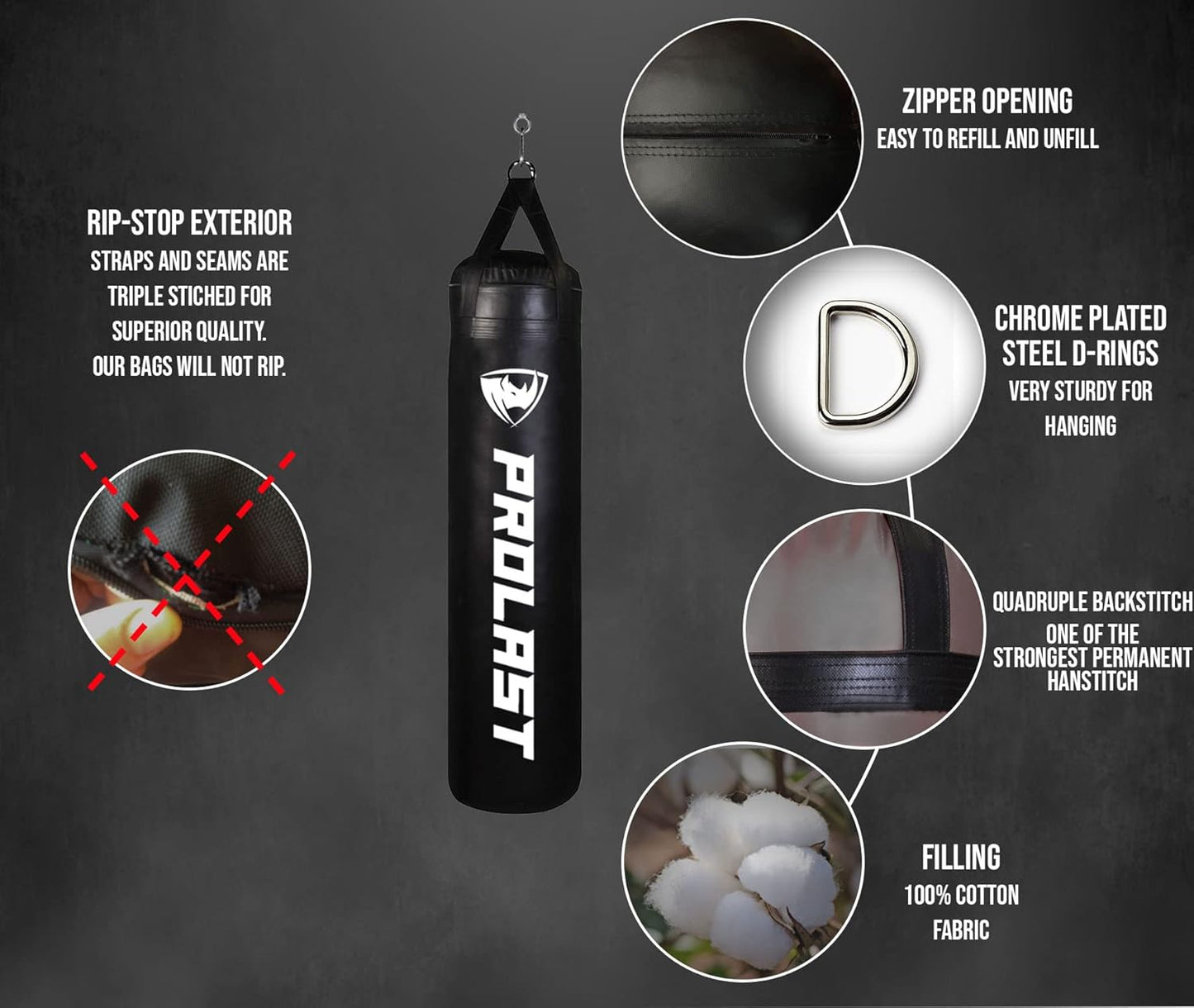 PROLAST 5FT 100LB Heavy Punching Bag Filled Made in USA(New Edition)