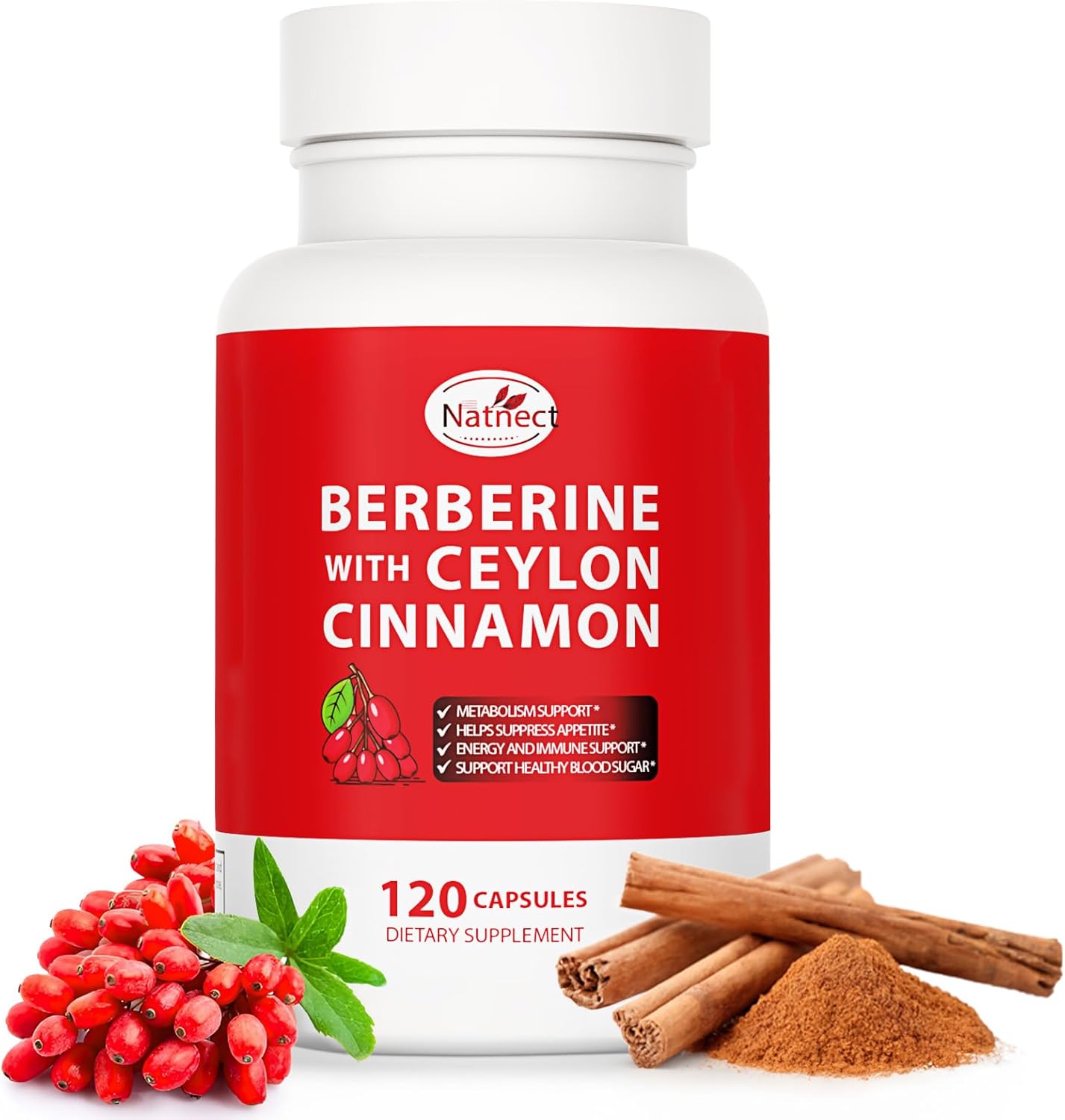 Berberine Supplement with Ceylon Cinnamon, Licorice Extract, Berberine 6X for Healthy Weight Management, Metabolism and Immune Support (120 Capsules)