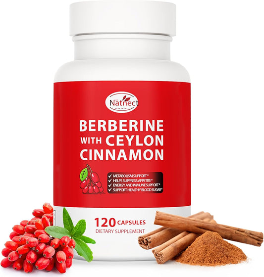 Berberine Supplement with Ceylon Cinnamon, Licorice Extract, Berberine 6X for Healthy Weight Management, Metabolism and Immune Support (120 Capsules)
