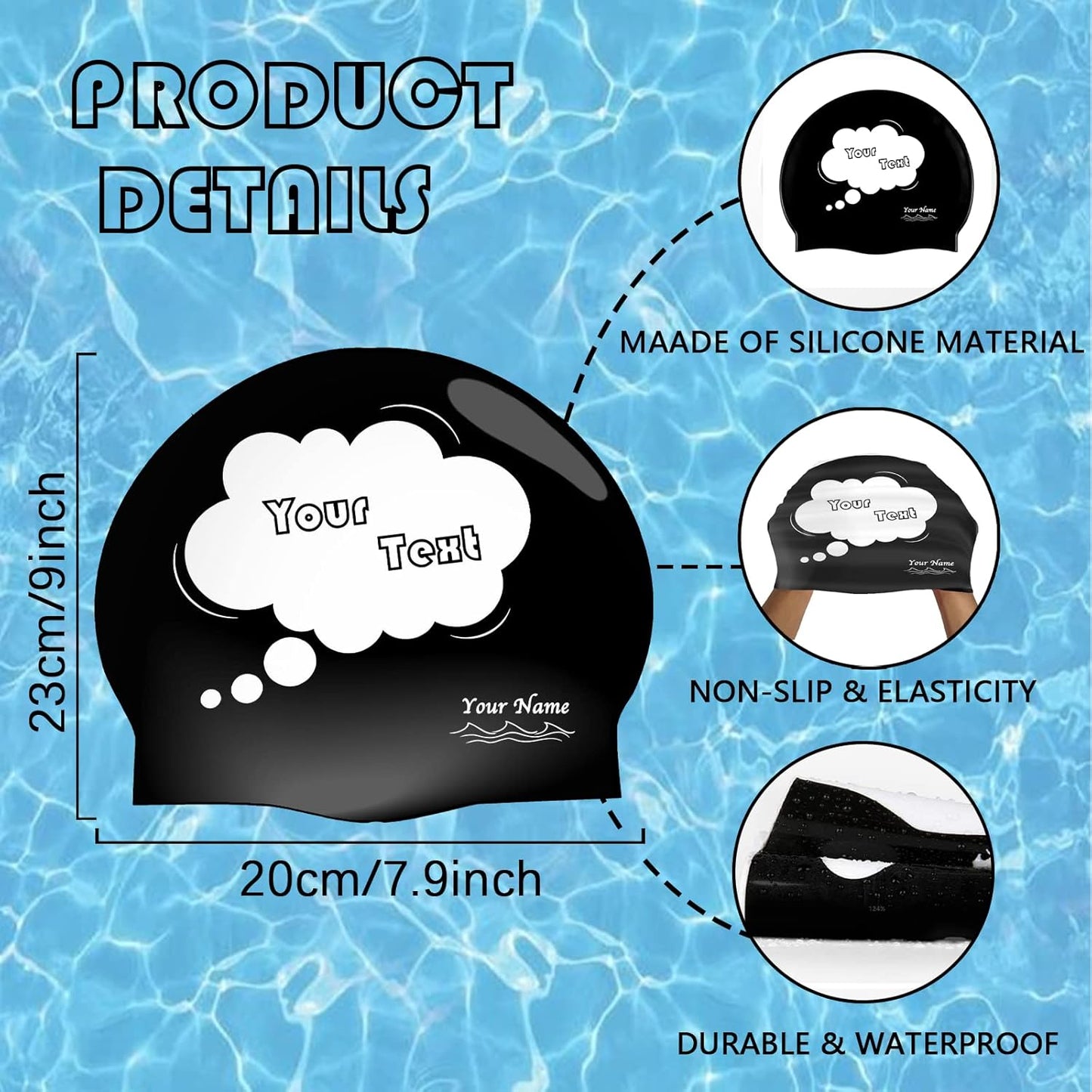 Custom Swim Cap with Photo Personalized Silicone Swim Cap for Men and Women Swimming Customized Swimmers Cap for Short and Medium Length Hair