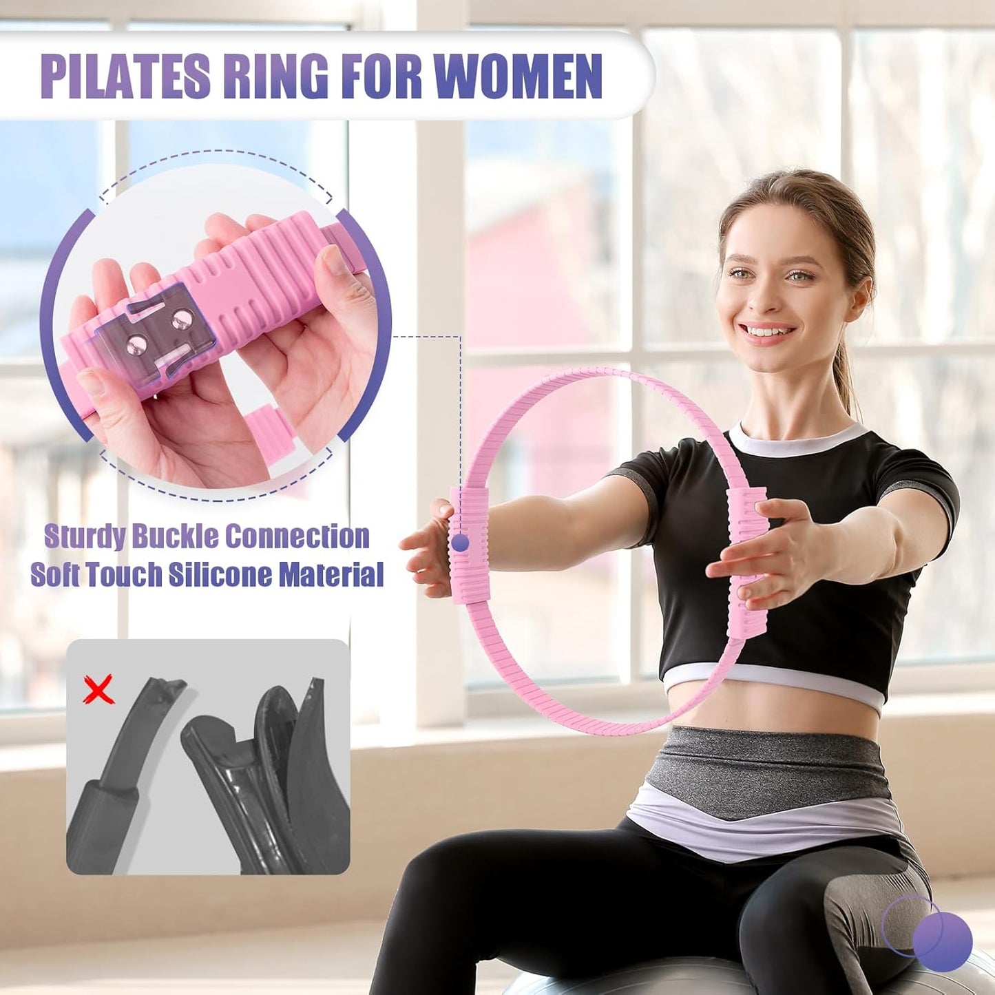 Pilates Ring, 13.5"/12" Silicone Magic Circle with Training Poster & Portable Bag, Pilates Ring Circle for Inner Thigh Workout, Yoga, Lose Weight & Physical Therapy for Women