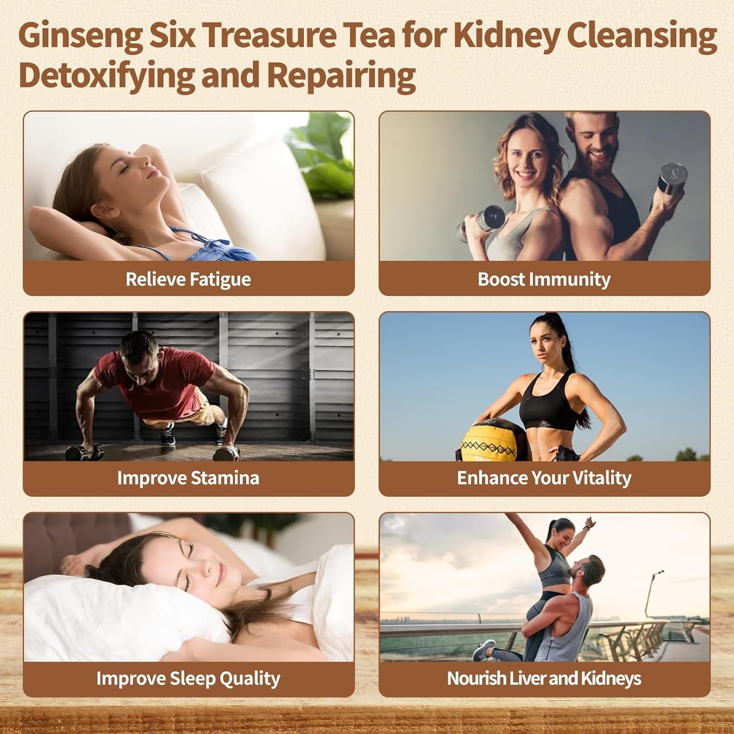 Kidney Tea Formula Ginseng Six Treasure Tea - Natural Chinese Traditional Herbal Ginseng Five Treasures Kidney Detox Cleanse Teabag For Men Women (60 Bags/2 Pack)