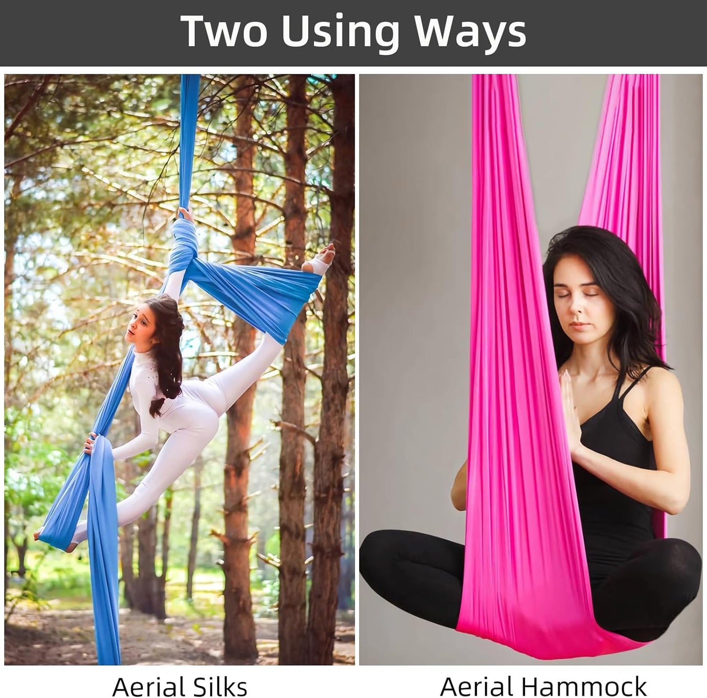 PRIOR FITNESS Aerial Silks Kit Colorful 9/15/20 Yards 40D Nylon Fabric Hammock Set With Hardware & Guide for All Levels Of Aerial Yoga Practice and Acrobatic Flying For Adults Aerial silk