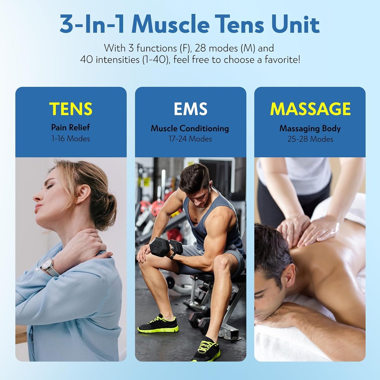 TENS Unit EMS Muscle Stimulator with 28 Modes, Dual Channel Muscle Stimulator Machine with 8PCS Electrode Pads, TENS Machine for Muscles, Shoulder, Neck, Back, New Upgraded Color Screen
