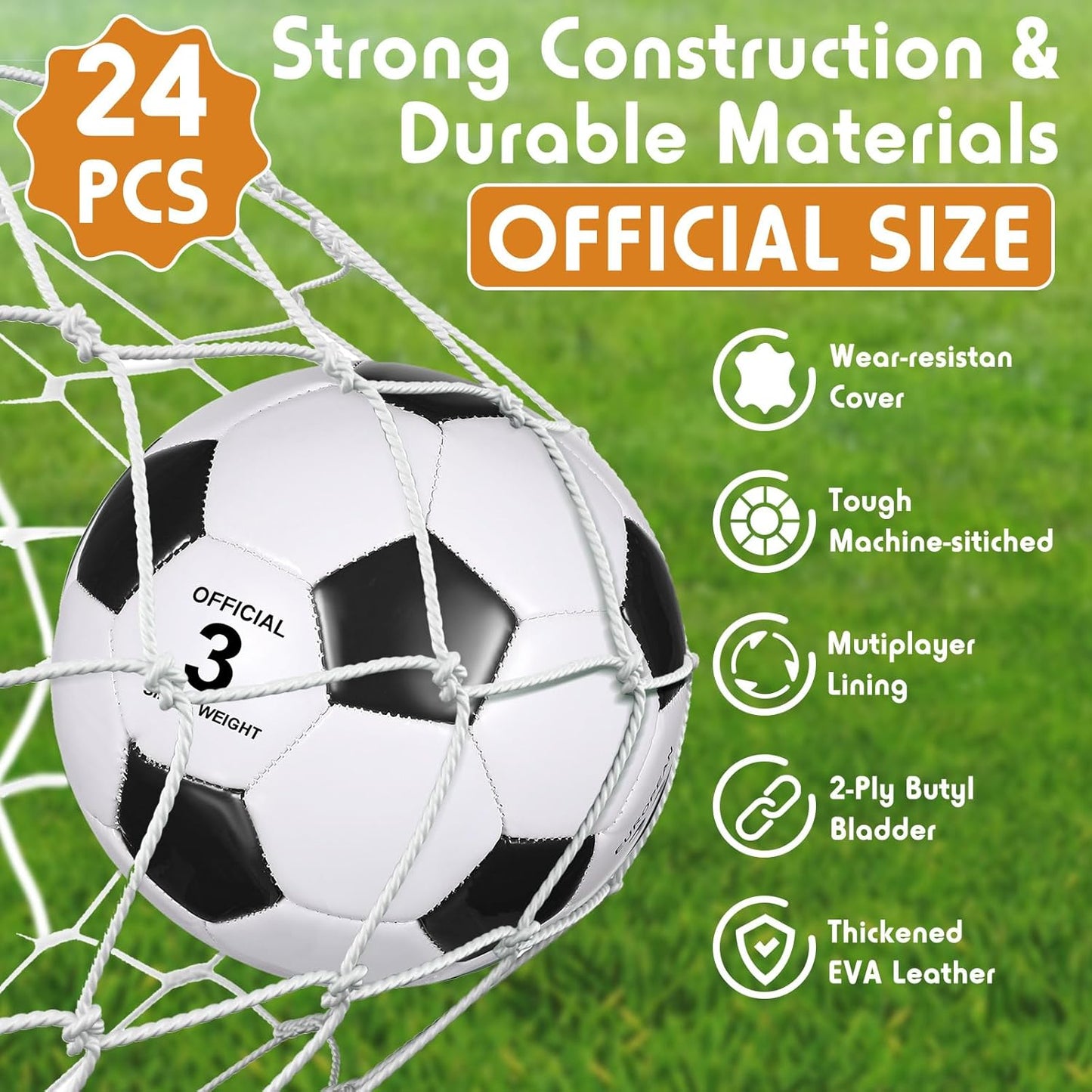 Sotiff 24 Pcs Size 5/4 Soccer Ball Bulk with 24 Pump Deflated Soccer Balls for Kids Teen Football Bulk for Game Training School Team Sports Adults Player Practice Outdoor
