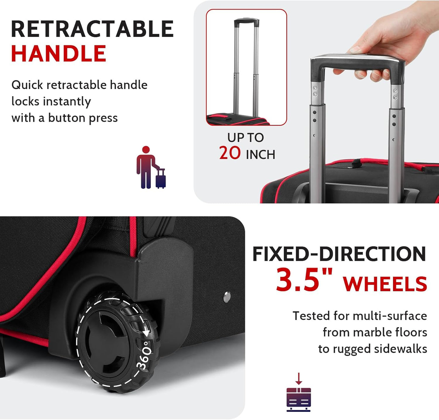 3 Ball Bowling Bag with Wheels, 2 Ball Bowling Bags Double roller with 1 Ball Add On Bag, Multi-Pockets & Shoe Compartment (Fits Up to Size 15)