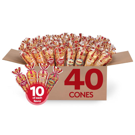 Popcornopolis Gourmet Popcorn Mini Cones Variety Pack – 10 Each of Zebra, Cheddar Cheese, Caramel & Kettle Corn Popcorn, Great for Gifting, Parties & Snacks, (40-Count Case)