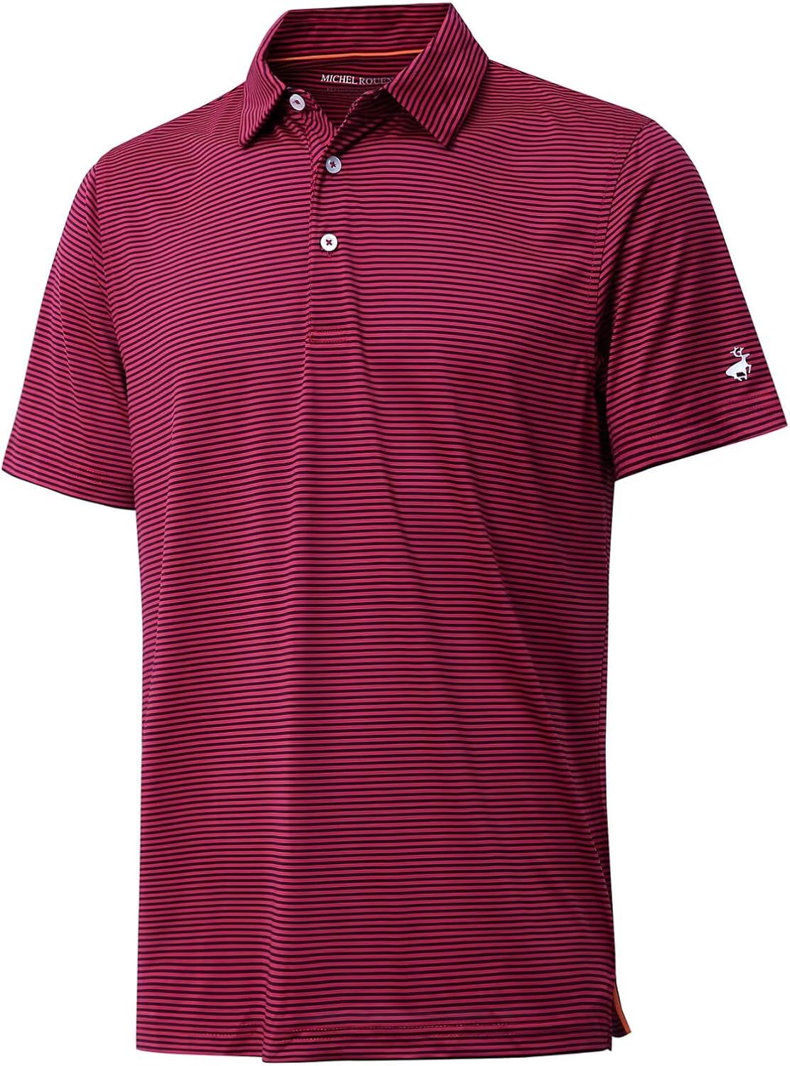 Mens Golf Shirt Moisture Wicking Dry Fit Performance Sport Short Sleeve Striped Golf Polo Shirts for Men