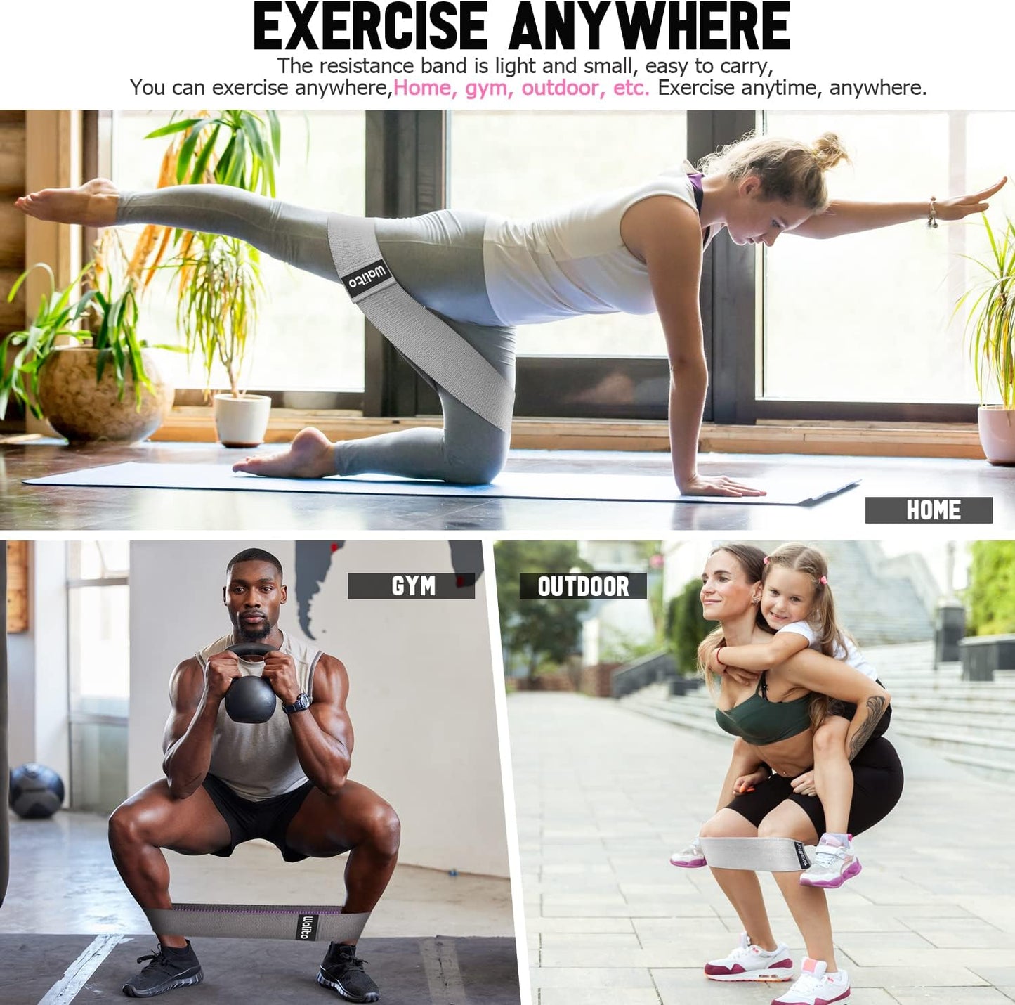 WALITO Resistance Bands for Working Out, Fabric Exercise Bands for Legs and Butt, Workout Bands for Women and Men, Booty Band for Yoga Starter Set, Pilates, Rehab, Fitness and Home Workout