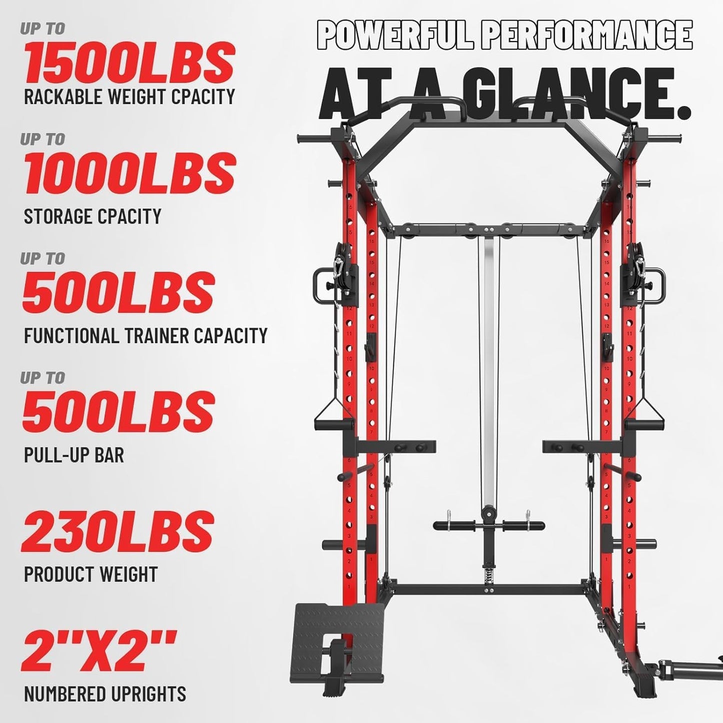Mikolo Power Cage, Power Rack with Cable Crossover System, 1500LBS Squat Rack with LAT Pull Down System, Workout Cage with Pulley System for Fitness Home Gym