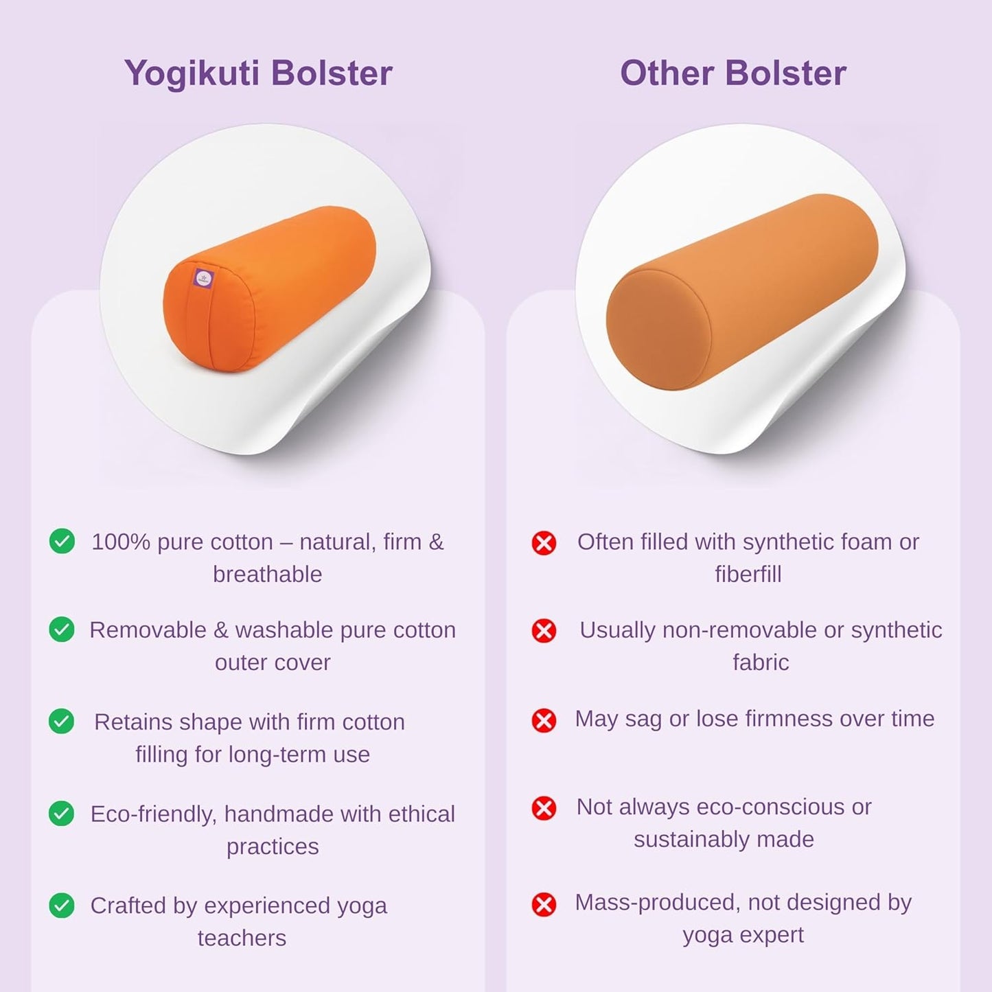 Yogikuti Iyengar Yoga Bolster for Restorative Yoga and Meditation – Lightweight Cotton Support Pillow with Handle for Easy Carry, Versatile for Pose Modification, Balance, Back Relief, and Relaxation